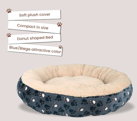 ZOOOP Plush Cushion Beds for Dogs Suitable for Extra Small Breeds During Winters, 50 cm, Blue/Beige