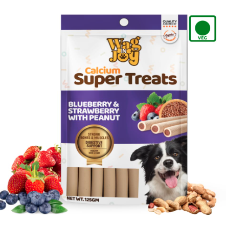 WAG IN JOY Calcium Super Treats Sesame with Flax Seeds Sticks 125 GMS |100% Vegetarian Dog Treat | Strong Bones and Joint | with Omega 3,Young