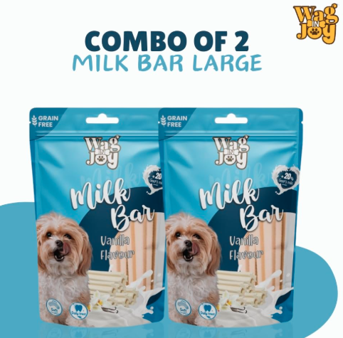 Wag In Joy Goats Milk Bar | Grain Free, Vanilla Flavour, Soft Daily Vegetarian Dog Treat for Healthy Teeth for Dogs | 150g (Large) (Pack of 2)