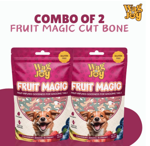 WAG IN JOY Fruit Magic Cut Bone Dog Treats – 125g | Training Treat for Dogs| Healthy, Tasty & Nutritious Snack | Natural Fruit-Flavored Dog Treats.
