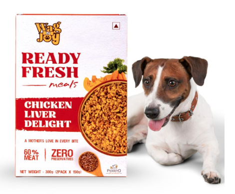 WAG IN JOY Ready Fresh Meals for Dogs | 60% Chicken Meat,Chicken Liver,Rice,Carrot and Pumpkin Paste with Flax Seed | 300 GMS,2 Pouches of 150G Each