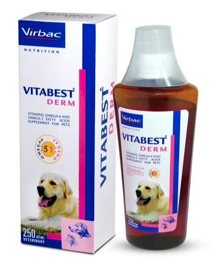 Virbac Vitabest Derm Oral Supplement for Dogs and Cats - 250Ml by Jolly and Cutie Pets, 250 Milliliter, 1 Piece, Liquid