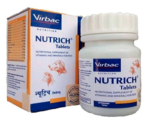Virbac Nutrich Tablets 60 Pieces Minerals and Vitamins Supplement for Dog & Cat, 60 Count