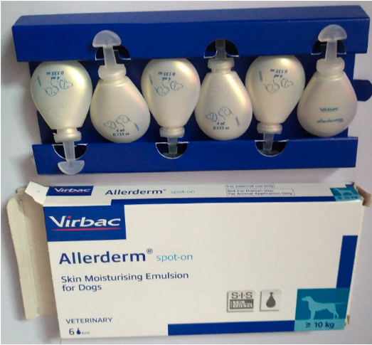 Virbac Allerderm Spot-on Skin Moisturising Emulsion for Medium and Large Dogs 6 pipettes of 4 ml Each