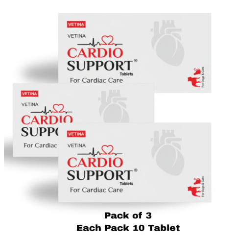 Vetina Cardio Support Tablets for Cardiac Care for Dogs & Cats 10 Tablets (Pack of 3)