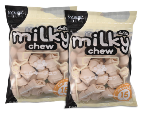 Rena, Dogaholic Milky Chews Knotted Bone Dog Treats (15 Pieces) Pack of 2