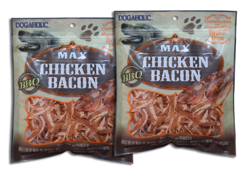 Dogaholic BBQ Max Chicken Bacon Strips |Low-Fat Bacon Barbecue Flavour Snacks for Dogs | Enriched with Vitamin E  – Pack of 2