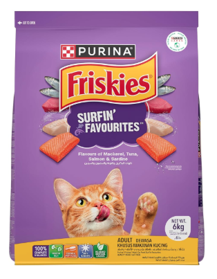 Purina Friskies Surfin' Favourites Adult Dry Cat Food, 6kg, Contains Mackerel, Tuna, Salmon & Sardine Flavours