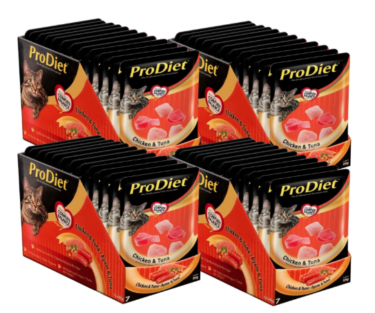 ProDiet Cat Wet Food for Adult (1 + Years) Chicken & Tuna Flavour for Healthy Skin and Muscle Development 48 Pouches (48 x 85g) Affordable Pack