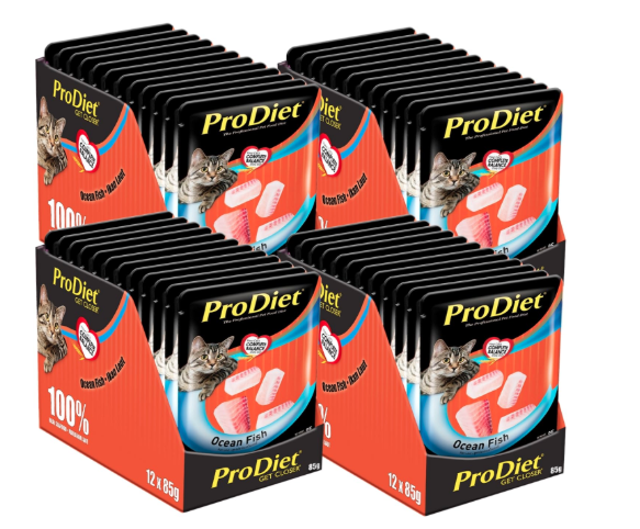 ProDiet Cat Wet Food for Adult (1 + Years) Ocean Fish Flavour for Healthy Skin and Muscle Development 48 Pouches (48 x 85g) Affordable Pack