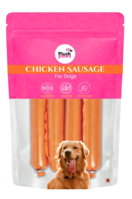 Plushpaws Dog Sausage Treats Chicken Sausages for Dogs | Protein-Rich, Soft & Tasty Training Snacks 15g x 5 (Pack of 3 = 15 Sausages)