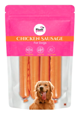 Plushpaws Dog Sausage Treats Chicken Sausages for Dogs | Protein-Rich, Soft & Tasty Training Snacks 15g x 5 (Pack of 6 = 30 Sausages)