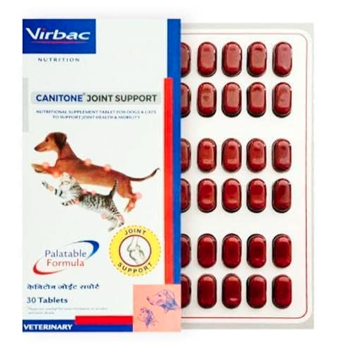 Virbac Canitone Joint Support 30 Tablets for Dogs and Cats with Glove