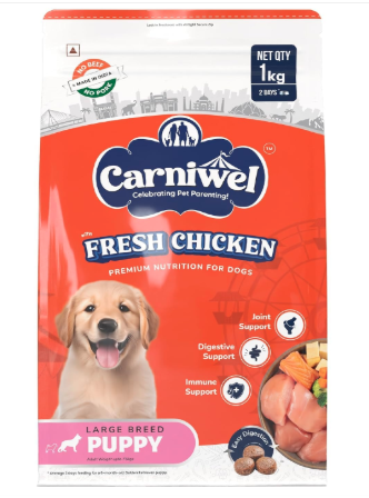 Carniwel Fresh Chicken Puppy Dry Dog Food 1kg | Natural Ingredients for Healthy Skin & Coat | Highly Palatable | Supports Brain & Muscle Development | Tailored, Premium Nutrition for Large Dogs