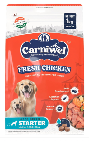 Carniwel Fresh Chicken Starter Dry Dog Food 1kg | Natural Ingredients for Easy Weaning | GMO-Free | Highly Palatable | Immune & Lactation Support | Premium, Tailored Nutrition for Large Dog