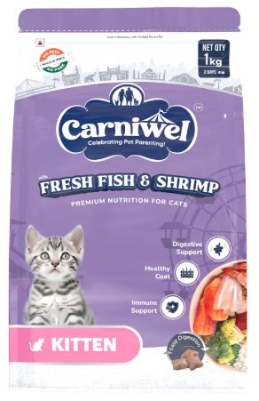 Carniwel Fresh Fish & Shrimp Kitten Dry Cat Food 1 Kg | Fresh & Natural Ingredients | Highly Palatable | Supports Healthy Skin & Glossy Coat | Premium Nutrition