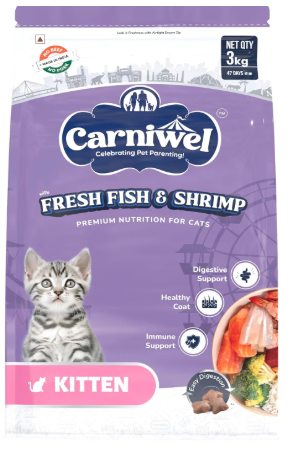 Carniwel Fresh Fish & Shrimp Kitten Dry Cat Food 3 Kg | Fresh & Natural Ingredients | Highly Palatable | Supports Healthy Skin & Glossy Coat | Premium Nutrition