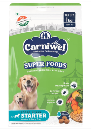 Carniwel Superfoods Starter Dry Dog Food 1 kg | 100% Vegetarian | Fresh & Natural Ingredients | Highly Palatable | GMO Free | Premium Nutrition for Large Dogs