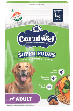 Carniwel Superfoods Adult Dry Dog Food 1 kg | 100% Vegetarian | Fresh & Natural Ingredients | Highly Palatable | GMO Free | Premium Nutrition for Large Dogs