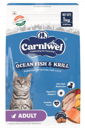 Carniwel Ocean Fish & Antarctic Krill Adult Dry Cat Food 1 kg | Fresh & Natural Ingredients | Highly Palatable | Supports Healthy Skin & Glossy Coat | Premium Nutrition for Cats