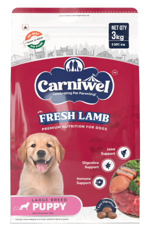 Carniwel Fresh Lamb Puppy Dry Dog Food 3 Kg | Natural Ingredients for Healthy Skin & Coat | Highly Palatable | Supports Brain & Muscle Development | Tailored, Premium Nutrition for Large Dogs