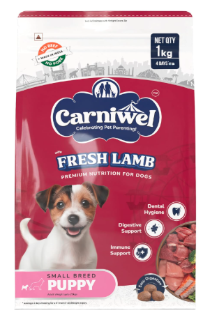 Carniwel Fresh Lamb Puppy Dry Dog Food 1 Kg | Natural Ingredients for Healthy Muscle & Bone | Highly Palatable | Boosts Skin & Coat Health | Premium Nutrition Tailored for Small Dogs