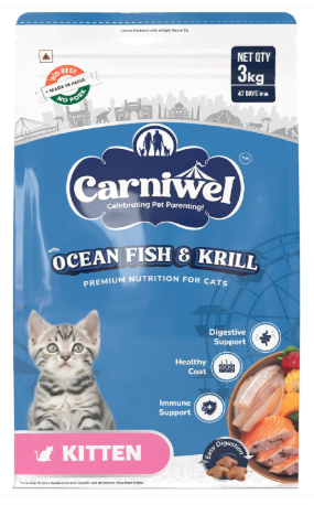 Carniwel Ocean Fish & Antarctic Krill Kitten Dry Cat Food 3kg | Fresh & Natural Ingredients | Highly Palatable | Supports Healthy Skin & Glossy Coat | Premium Nutrition
