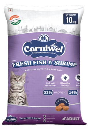 Carniwel Fresh Fish & Shrimp Adult Dry Cat Food 10 Kg | Fresh & Natural Ingredients | Highly Palatable | Supports Healthy Skin & Glossy Coat | Premium Nutrition for Adult Cats