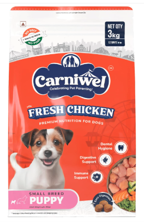 Carniwel Fresh Chicken Puppy Dry Dog Food 3kg | Premium Nutrition | Natural Ingredients for Healthy Muscle & Bone | GMO-Free | Highly Palatable | Boosts Skin & Coat Health