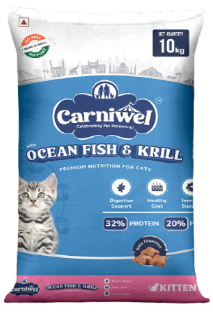 Carniwel Ocean Fish & Antarctic Krill Kitten Dry Cat Food 10 kg | Fresh & Natural Ingredients | Highly Palatable | Supports Healthy Skin & Glossy Coat | Premium Nutrition
