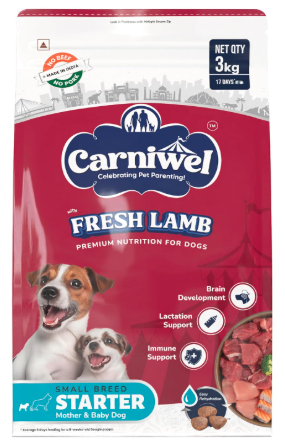 Carniwel Fresh Lamb Starter Dry Dog Food 3 kg | Natural Ingredients for Easy Weaning | GMO-Free | Highly Palatable | Immune & Lactation Support | Premium Nutrition | Tailored for Small Dogs