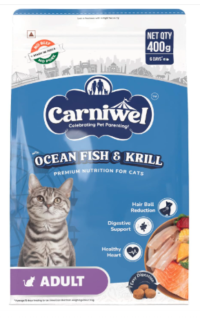 Carniwel Ocean Fish & Antarctic Krill Adult Dry Cat Food 400 gm | Fresh & Natural Ingredients | Highly Palatable | Supports Healthy Skin & Glossy Coat | Premium Nutrition for Cats