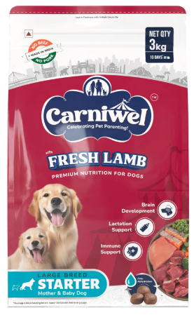 Carniwel Fresh Lamb Starter Dry Dog Food 3 Kg | Natural Ingredients for Easy Weaning | GMO-Free | Highly Palatable | Immune & Lactation Support | Premium, Tailored Nutrition for Large Dog