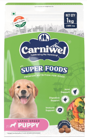 Carniwel Superfoods Puppy Dry Dog Food 1 kg | 100% Vegetarian | Fresh & Natural Ingredients | Highly Palatable | GMO Free | Premium Nutrition for Large Dogs