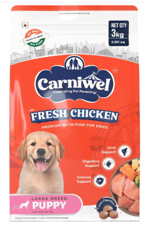 Carniwel Fresh Chicken Puppy Dry Dog Food 3kg | Natural Ingredients for Healthy Skin & Coat | Highly Palatable | Supports Brain & Muscle Development | Tailored, Premium Nutrition for Large Dogs