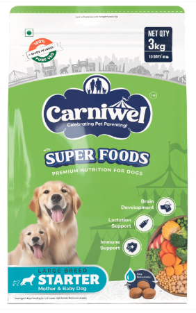Carniwel Superfoods Starter Dry Dog Food 3 kg | 100% Vegetarian | Fresh & Natural Ingredients | Highly Palatable | GMO Free | Premium Nutrition for Large Dogs