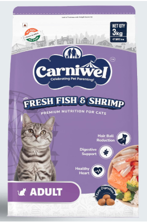 Carniwel Fresh Fish & Shrimp Adult Dry Cat Food 3 Kg | Fresh & Natural Ingredients | Highly Palatable | Supports Healthy Skin & Glossy Coat | Premium Nutrition for Adult Cats