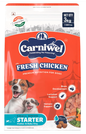 Carniwel Fresh Chicken Starter Dry Dog Food 3kg for Small Dogs | Premium Nutrition | Natural Ingredients for Easy Weaning | GMO-Free | Highly Palatable | Immune & Lactation Support