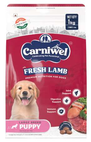 Carniwel Fresh Lamb Puppy Dry Dog Food 1 Kg | Natural Ingredients for Healthy Skin & Coat | Highly Palatable | Supports Brain & Muscle Development | Tailored, Premium Nutrition for Large Dogs