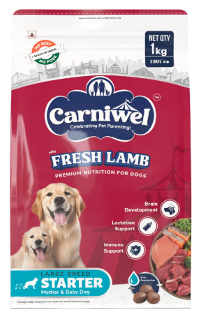Carniwel Fresh Lamb Starter Dry Dog Food 1 kg | Natural Ingredients for Easy Weaning | GMO-Free | Highly Palatable | Immune & Lactation Support | Premium, Tailored Nutrition for Large Dog