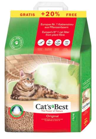 Cat's Best OkoPlus Wood Based Clumping Cat Litter, Flushable, Dust Free, Hard Clumping Power and Odour Control Use 5.2Kg