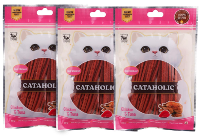 Cataholic Chicken & Tuna Sliced Treats for Cats & Kittens | High Protein, Easily Digestible & Healthy Snacks Treats 50 gm Each(Pack of 3)