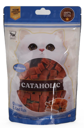 Cataholic Chicken & Fish Treats for Cats and Kittens | Cube Chicken & Codfish Snack | High Protein, Easily Digestible, Healthy Cat Treats 50 gm
