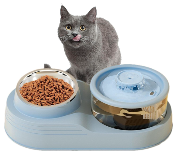Exclusive Cat Water Fountain and Food Bowl | Ultra Quiet Pet Water Dispenser | Cat Drinking Fountain with Ultra-Quiet Pump, for Cats and Small Dogs