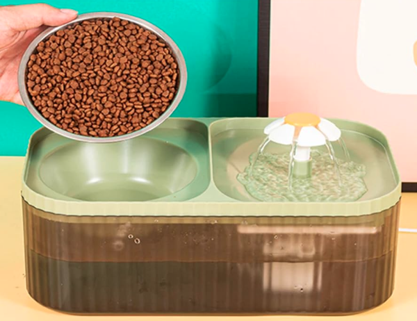 Exclusive Cat Water Fountain and Food Bowl | Ultra Quiet Pet Water Dispenser | Cat Drinking Fountain with Ultra-Quiet Pump, for Cats and Small Dogs
