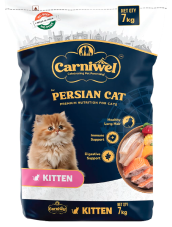 Carniwel Persian Kitten Dry Cat Food with Antarctic Krill | 3X Healthy Skin & Coat | Easy Digestion & Hairball Reduction, 7 kg