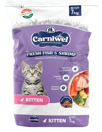 Carniwel Fresh Fish & Shrimp Kitten Dry Cat Food 7 kg | Fresh & Natural Ingredients | Highly Palatable | Supports Healthy Skin & Glossy Coat | Premium Nutrition