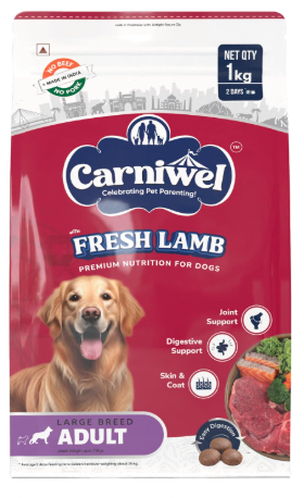 Carniwel Fresh Lamb Adult Dry Dog Food 1 Kg | Natural Ingredients for Optimal Skin & Coat Health | Highly Palatable | Supports Joint Health | Tailored, Premium Nutrition for Large Dogs