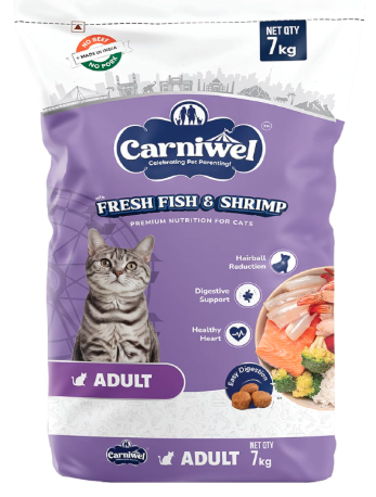 Carniwel Fresh Fish & Shrimp Adult Dry Cat Food 7 kg | Fresh & Natural Ingredients | Highly Palatable | Supports Healthy Skin & Glossy Coat | Premium Nutrition