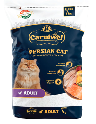 Carniwel Persian Adult Dry Cat Food with Antarctic Krill | 3X Healthy Skin & Coat | Easy Digestion & Hairball Reduction, 7 kg